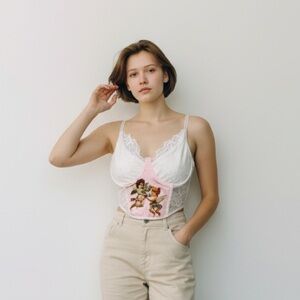 Cupid Cherub Lace Trim Longline Cami Top